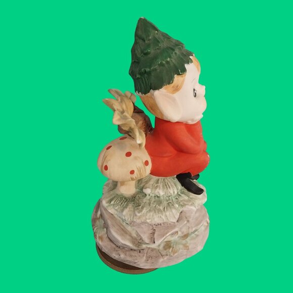 Vintage Berman & Anderson Pixie Elf On Mushroom Christmas Rotating Music Box - Picture 4 of 7